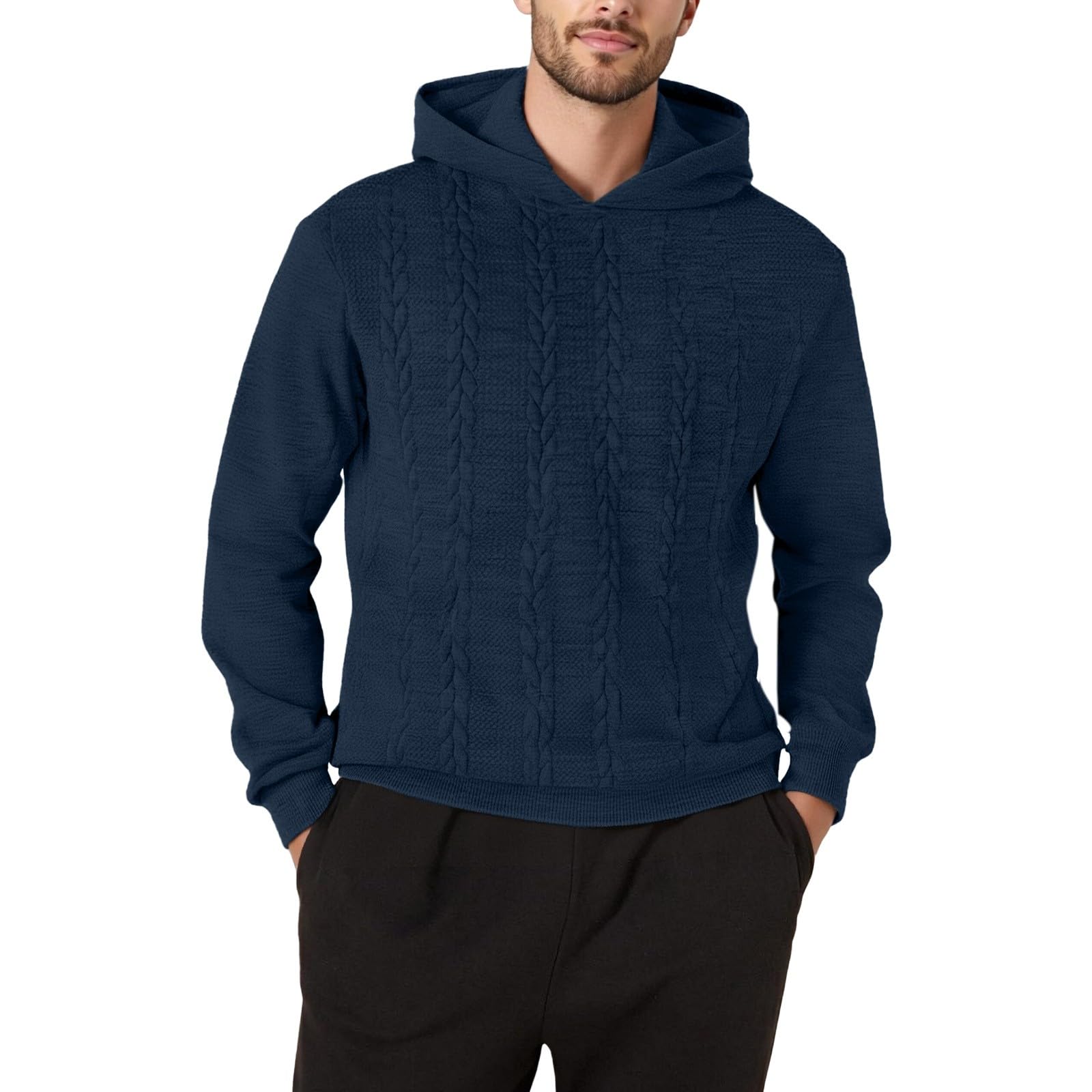 Ropa Anti UV Hombre Sudadera con Capucha De Color Liso para Hombre, Punto, Camisas Casuales Manga Larga, Suéter Invierno Exteriores, Sudaderas 2026 Camisola Navidad Moto Protecciones