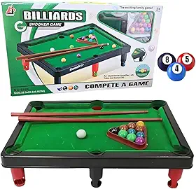 Mini Mesa de Sinuca Infantil Portátil Verde Kit Completo com Bolas Tacos e Pés Desmontáveis Bilhar Compacto para Crianças