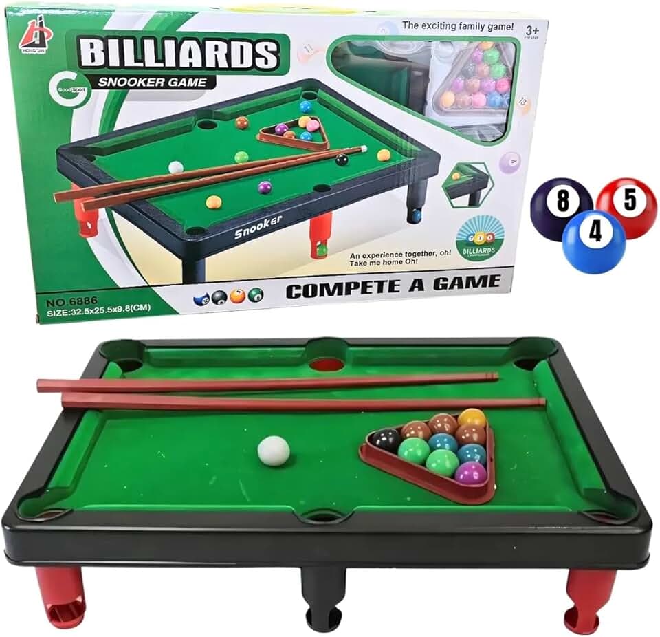 Mini Mesa de Sinuca Infantil Portátil Verde Kit Completo com Bolas Tacos e Pés Desmontáveis Bilhar Compacto para Crianças