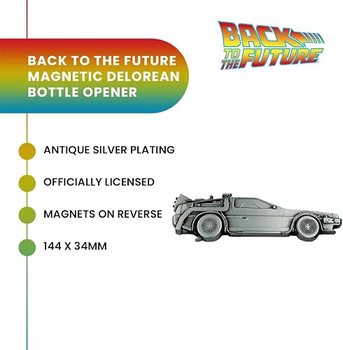Apribottiglie magnetico Delorean con licenza ufficiale Ritorno al futuro, da collezione, magnete in metallo per frigorifero, 144 x 33,5 mm - 5