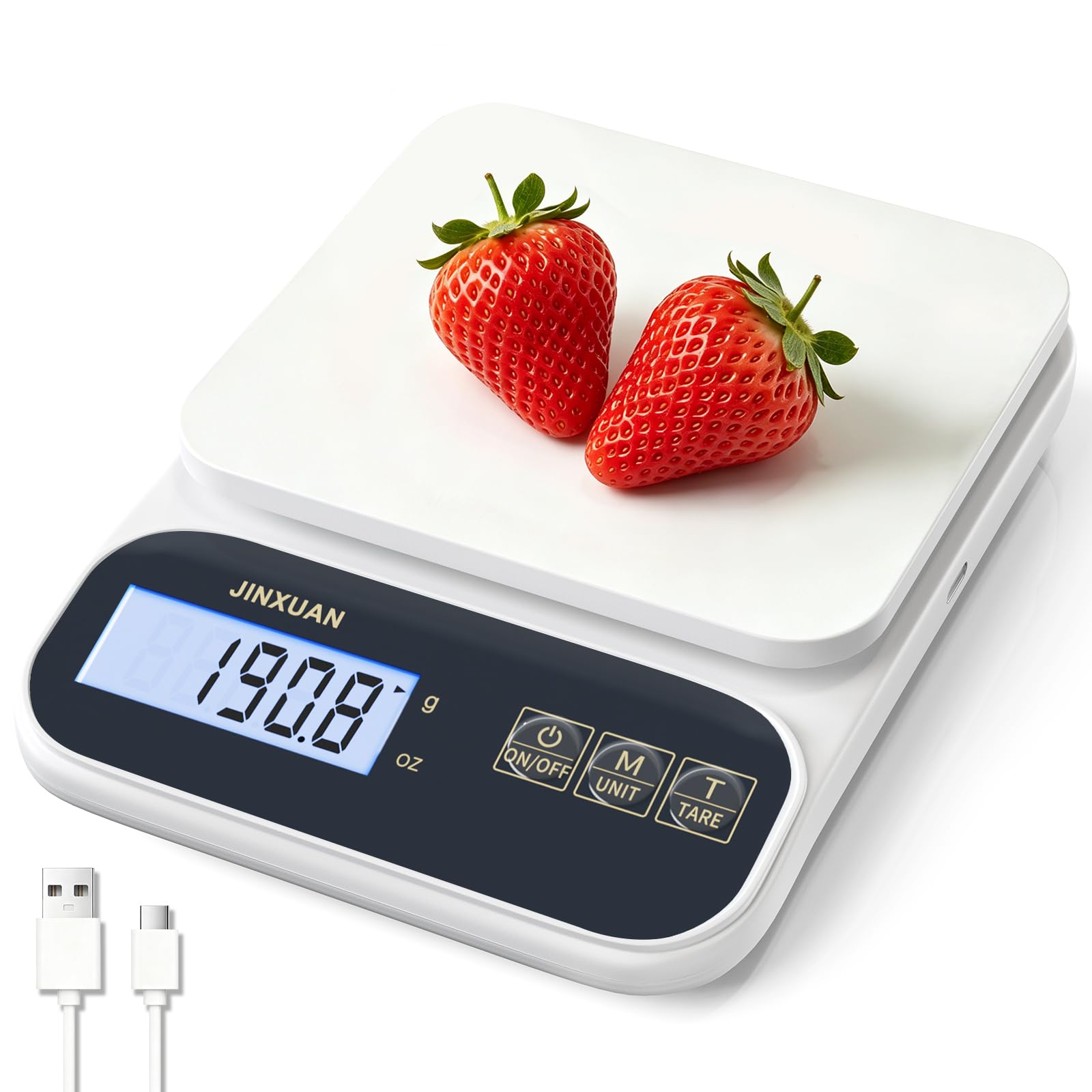 Rechargeable Digital Kitchen Scales, 5kg/0.1g High Precision Food Scale with Backlit LCD Display, Multi-Unit Weighing Scales for Cooking, Baking, Meal Prep, Weight Loss & Diet, Black