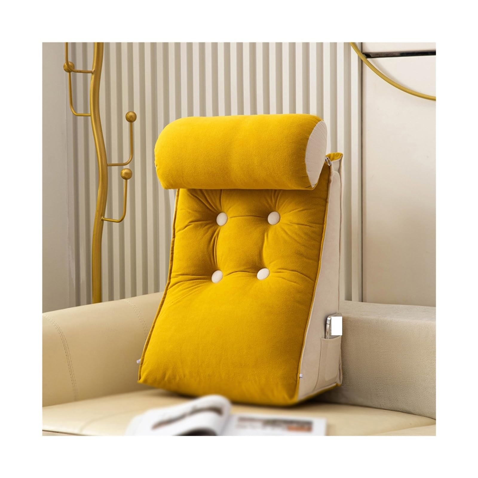 Coussin de lecture jaune pour adulte avec soutien dorsal amovible