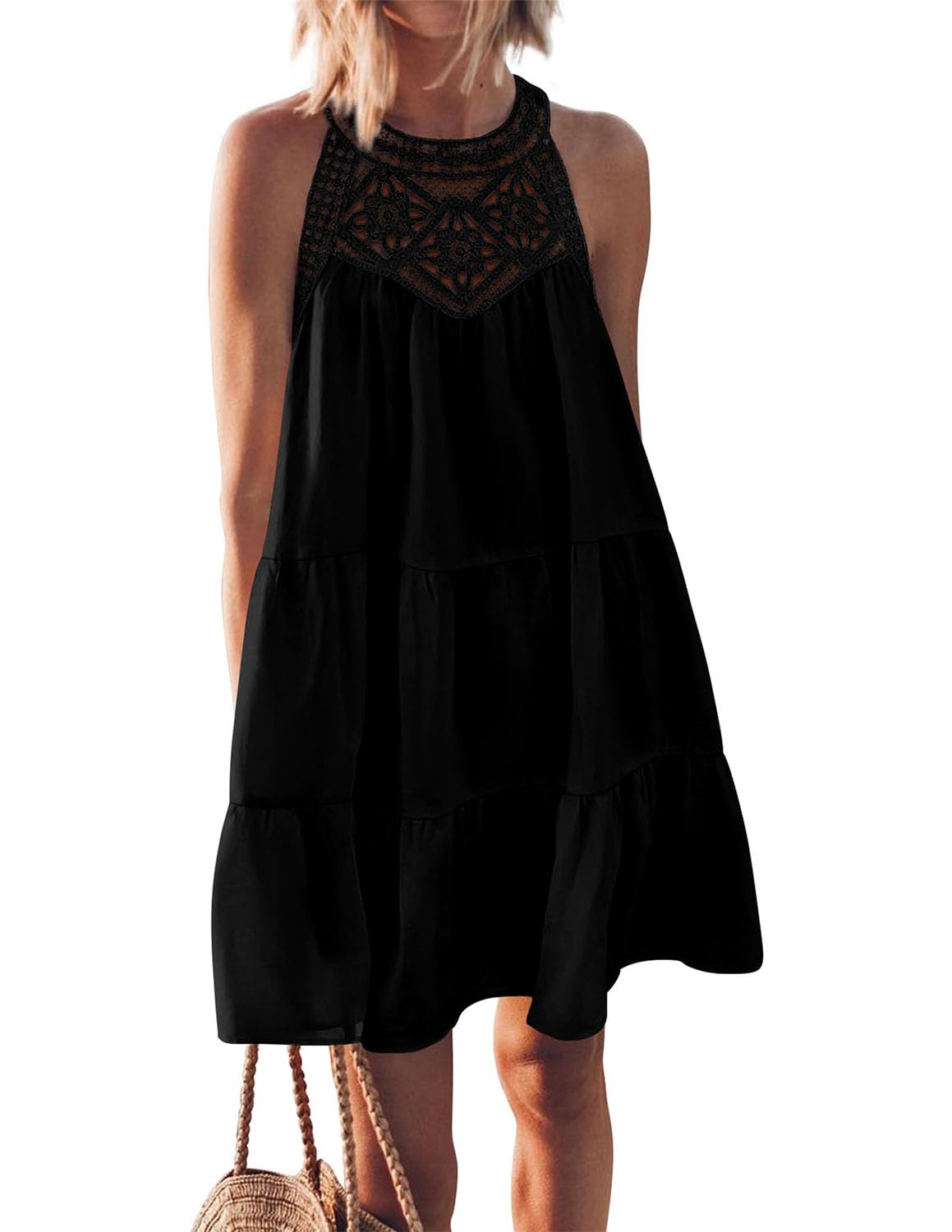 QUNERY Vestidos Verano Mujer Sin Mangas Vestido de Playa Casual Mini Vestidos para Fiesta en la Playa
