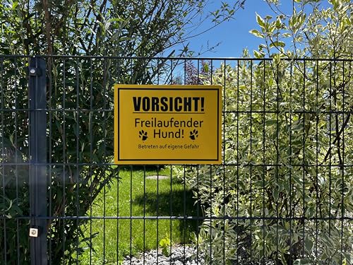 2 Stück Vorsicht! freilaufender Hund Schild 20 x 30 cm aus stabiler PVC Hartschaumplatte 3mm Achtung vor dem Hund Schild mit UV-Schutz von STROBO