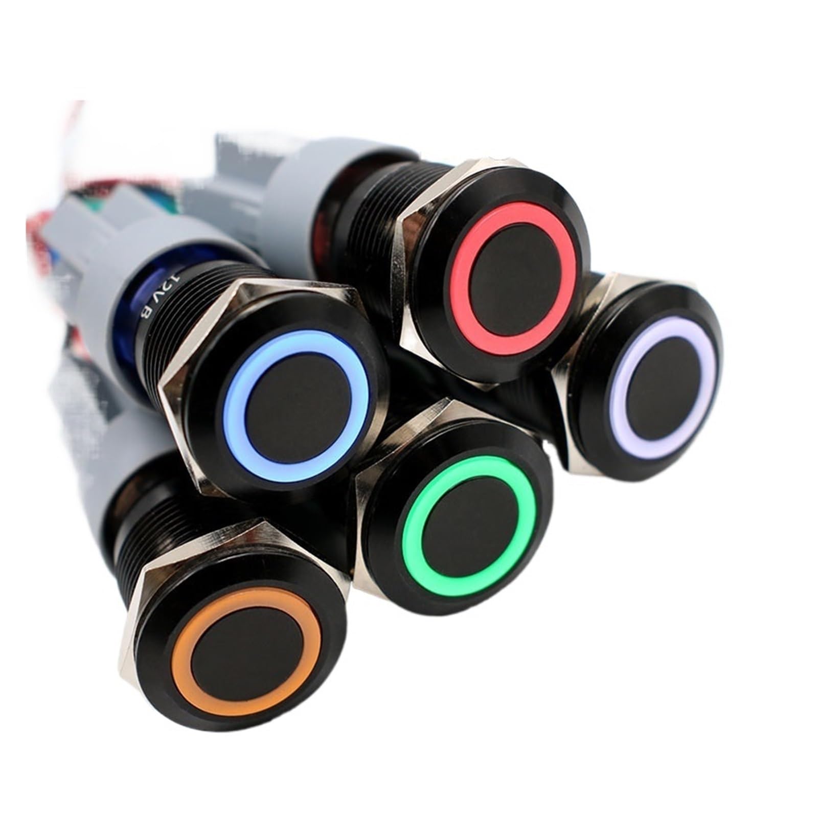 Bouton-Poussoir en métal haut de gamme en oxyde d'aluminium noir 12V