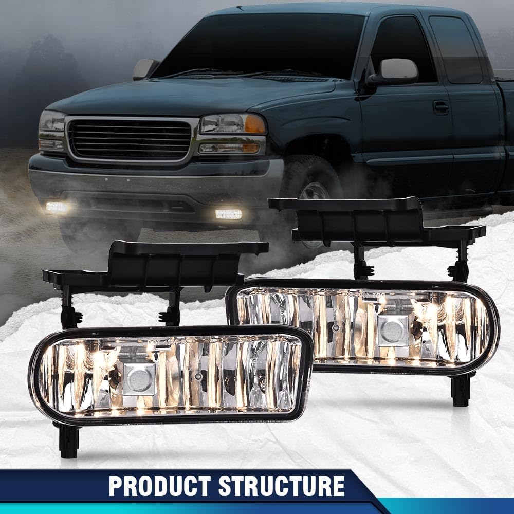 PIT66 Fog Lights, Compatible with Chevy Silverado 1500 2500 1999-2002 /Fit Silverado 1500HD 2500HD 3500 2001-2002 /Fit Tahoe Suburban 1500 2500 2000-2006 Driver & Passenger Side Fog Light Assembly