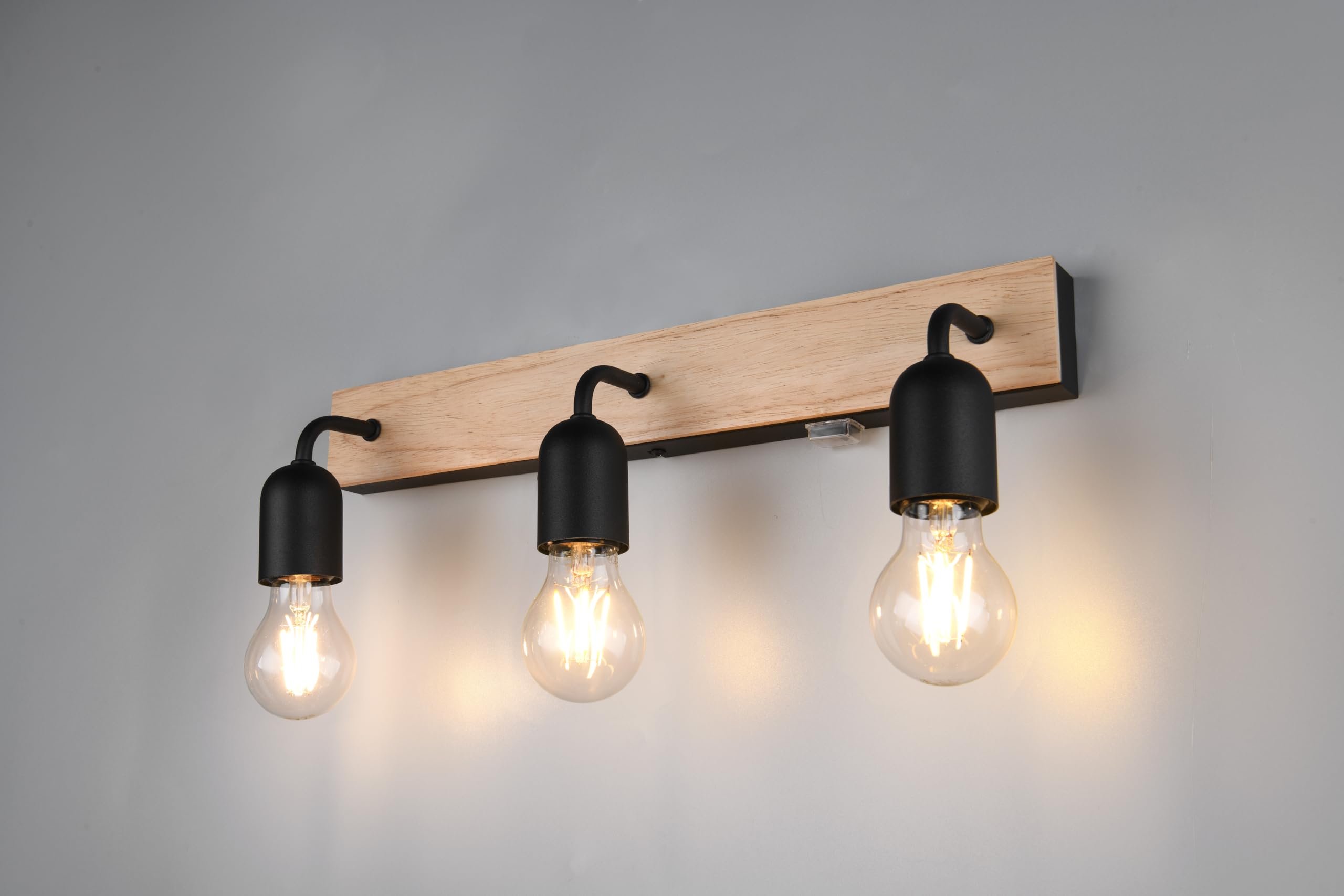 Trio Leuchten Aplique de baño ARTURO 284470332, metal negro mate, madera natural, excl. 3x E27