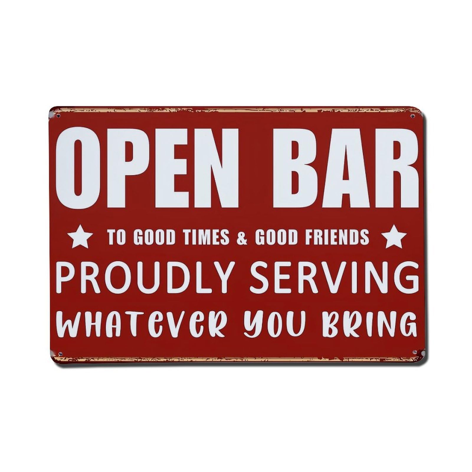 Open Bar Sign Pattern Print Vintage Tin Sign Retro Metal Wall Decor Metal Poster, Home Bar Garage Farmhouse Cafe Wall Art Decoration 8x12Inches