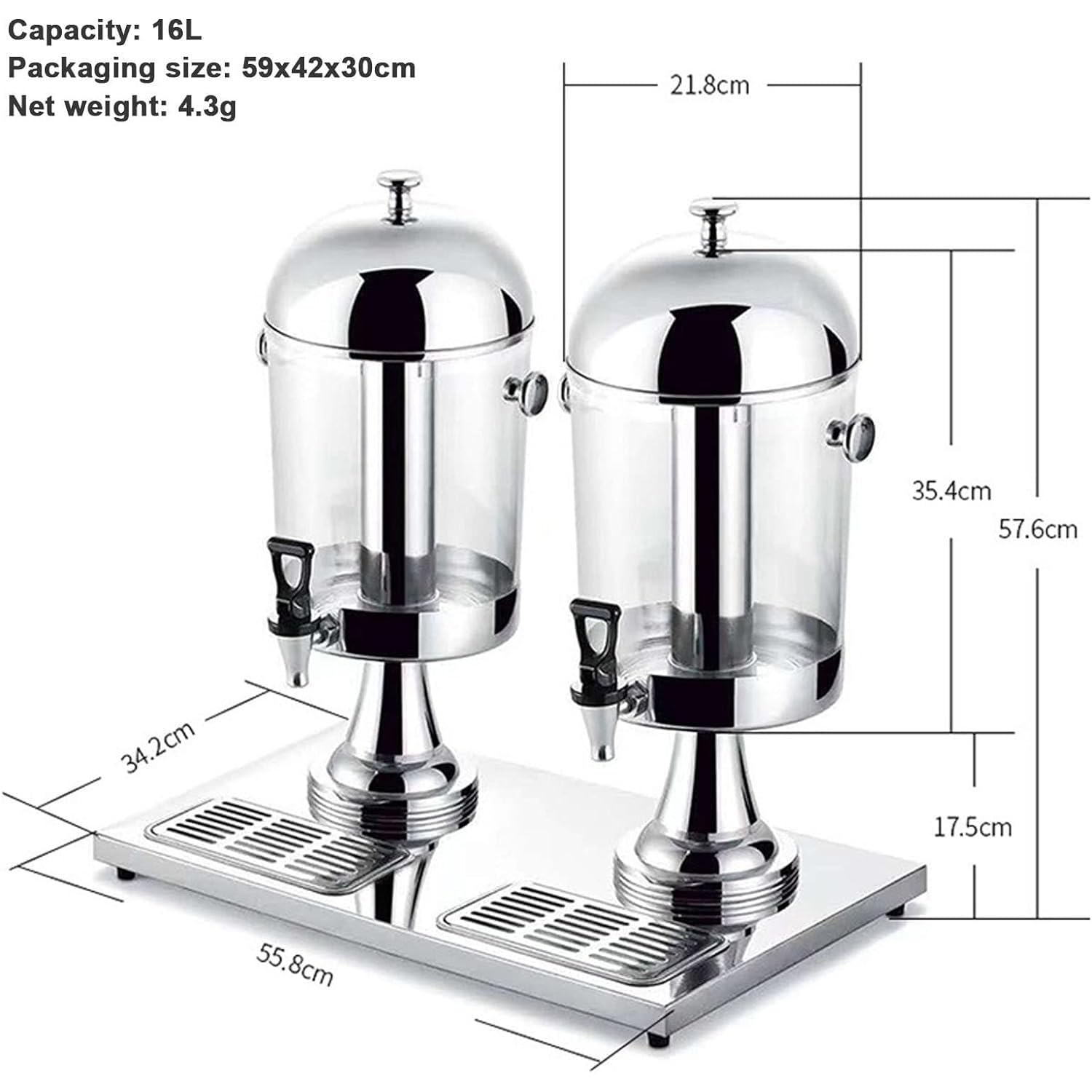 Dispensadores de Bebidas para Fiestas, desayunos, bufés, Bares, hoteles, Acero Inoxidable de 16/24 L, dispensador de té y Agua, Plateado (16 L), Plateado (16 L), Dorado (16,Gold-16L