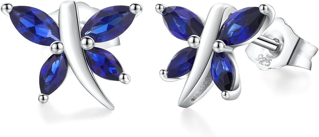 925 Sterling Silver Dragonfly Stud Earrings for Women Trendy Dainty Cute Earrings Ruby/Sapphire/Emerald Gemstone Studs Birthstone Anniversary Jewelry