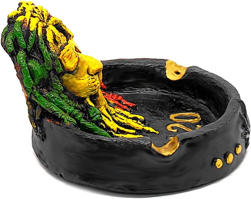 Rasta Lion 3D Round Ash Tray Cigarette Burner Incense Stick Holder Reggae Animal Art Smoking Accessories Head Shop Home Decor Handmade Gifts (Rasta)