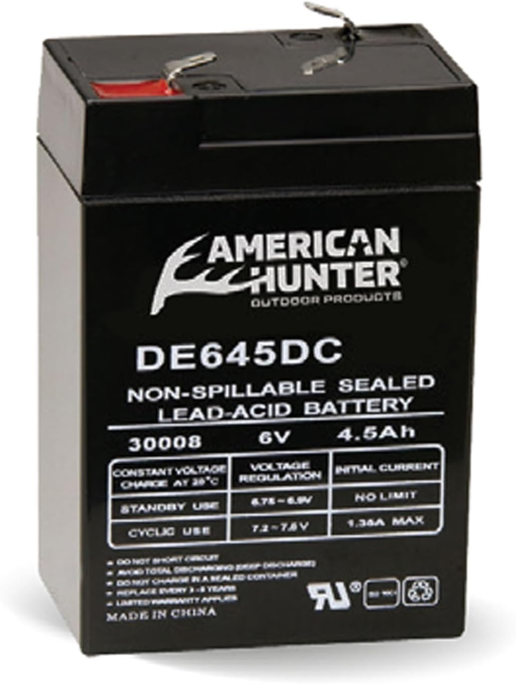 American Hunter Bl-640-T/6V 4.5A HR Rechargeable Battery/Tab Top/Clam Pack , Black