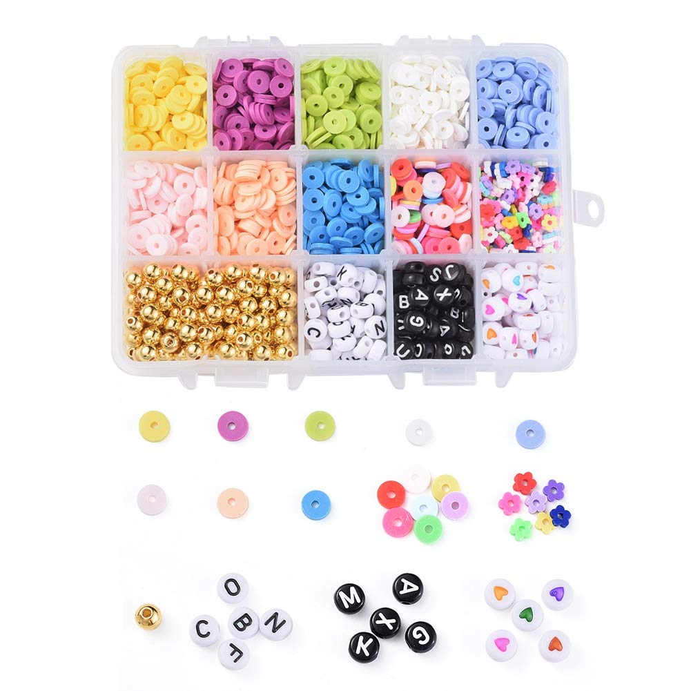 Craftdady 1710Pcs Environmental Handmade Polymer Clay Beads with Flower Shape Heishi Beads, Alphabet Letter Beads for Jewerly Making