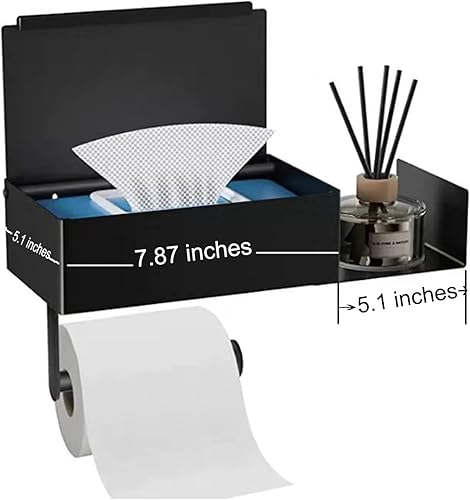 Miniatura 6 de Soporte de papel higiénico con estante para teléfono, soporte multifuncional para pañuelos con dispensador de toallitas, adhesivo de rollo de papel