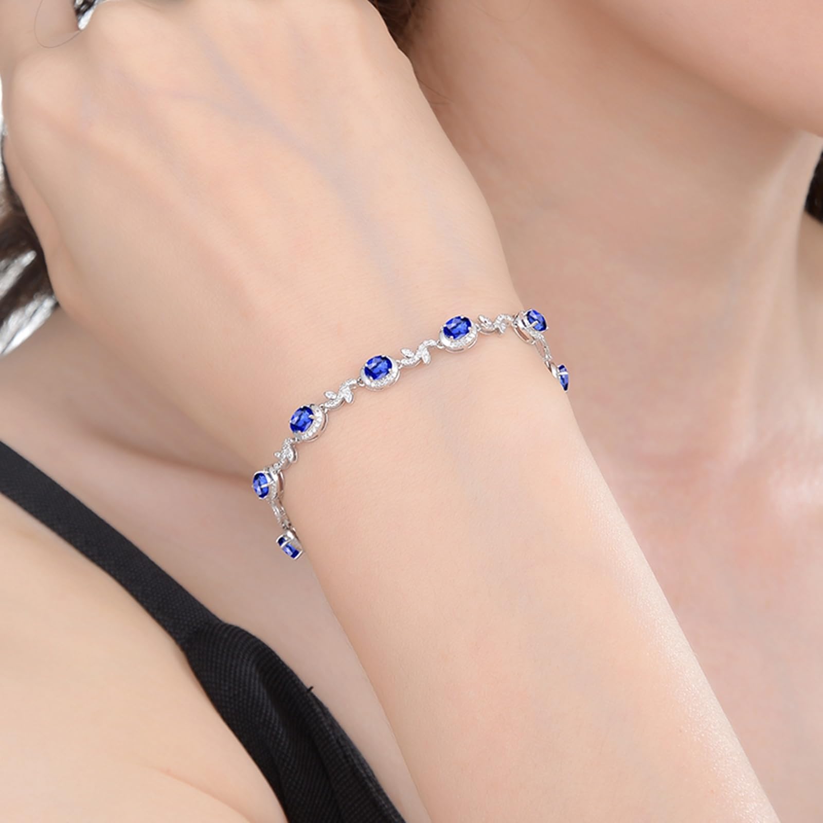 Bracciale di Oro Bianco 750/585/375 Donna, Bracciale Donna Zaffiro 5ct 16-20 cm con Diamante, Braccialetto da Sposa Matrimonio