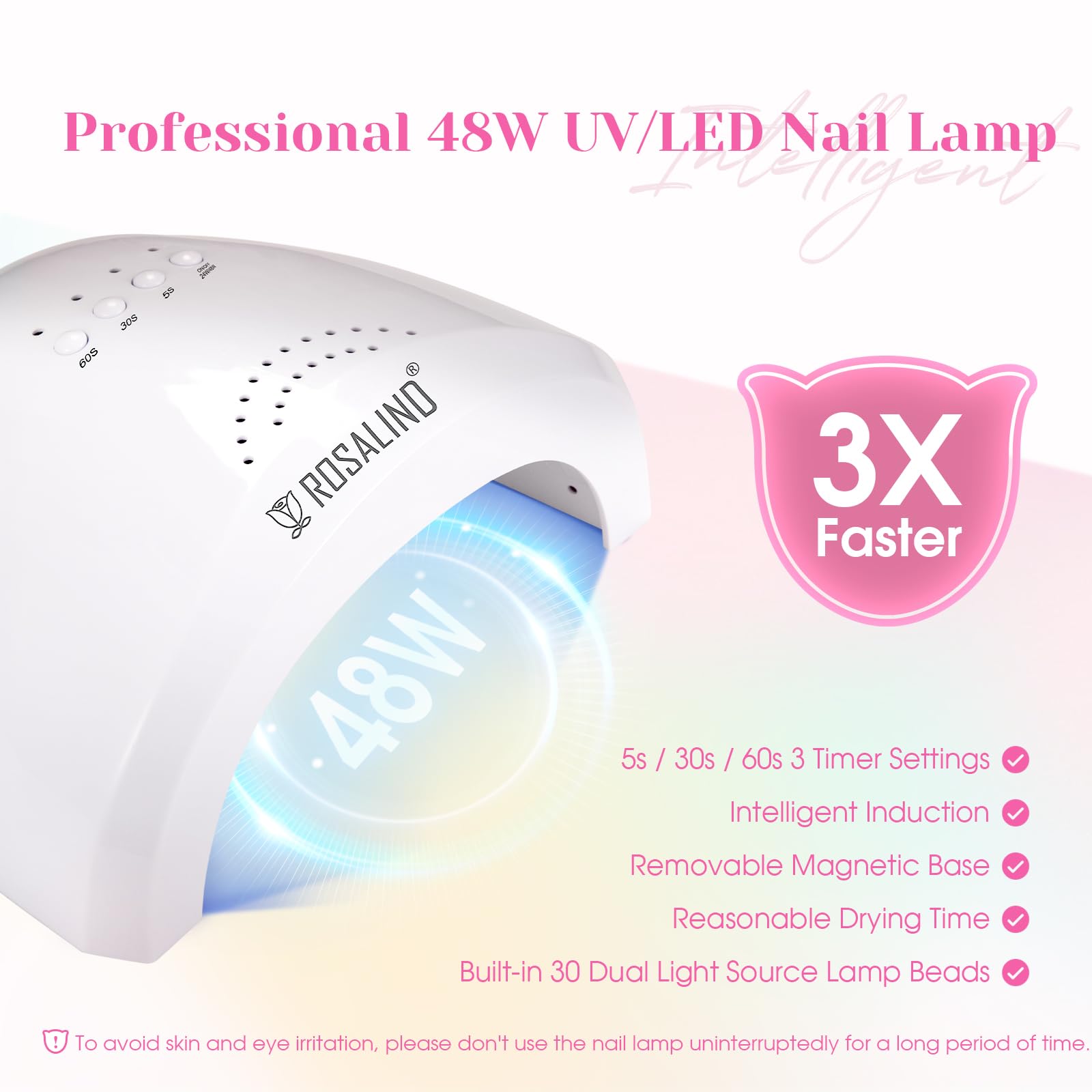ROSALIND Kit Semipermanente Unghie, 44+4 Pezzi Kit Unghie Gel Completo con 48W UV LED Lampada, Kit Smalto Semipermanente Completo Rosa Verde Rosso Blu Viola Grigio Colori Smalto Unghie Regalo