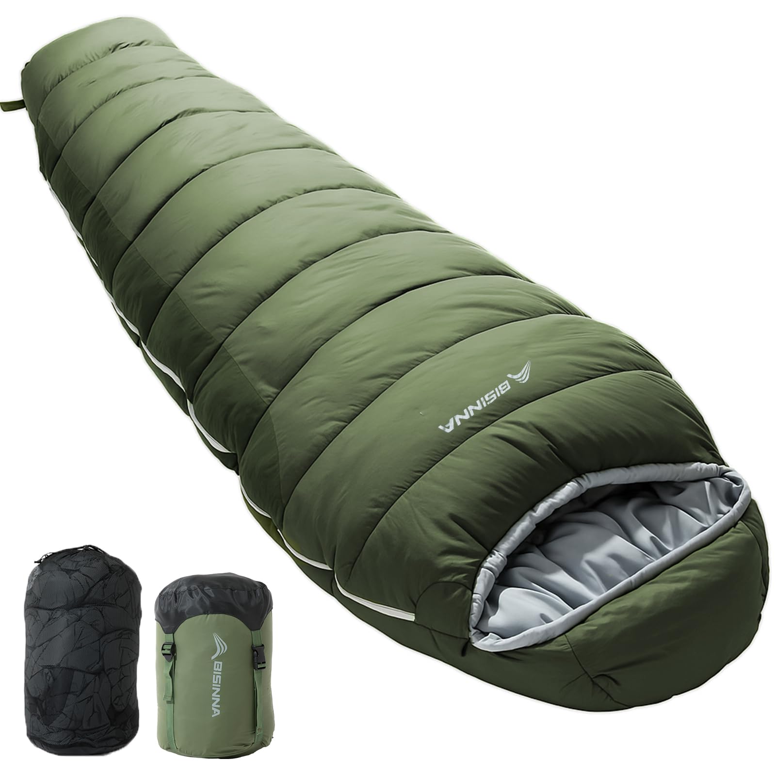 BISINNA Mummy Sleeping Bag for Adults 14-41 Cold Weather 3-4 Season Camping Sleeping Bags with Compression Sack for