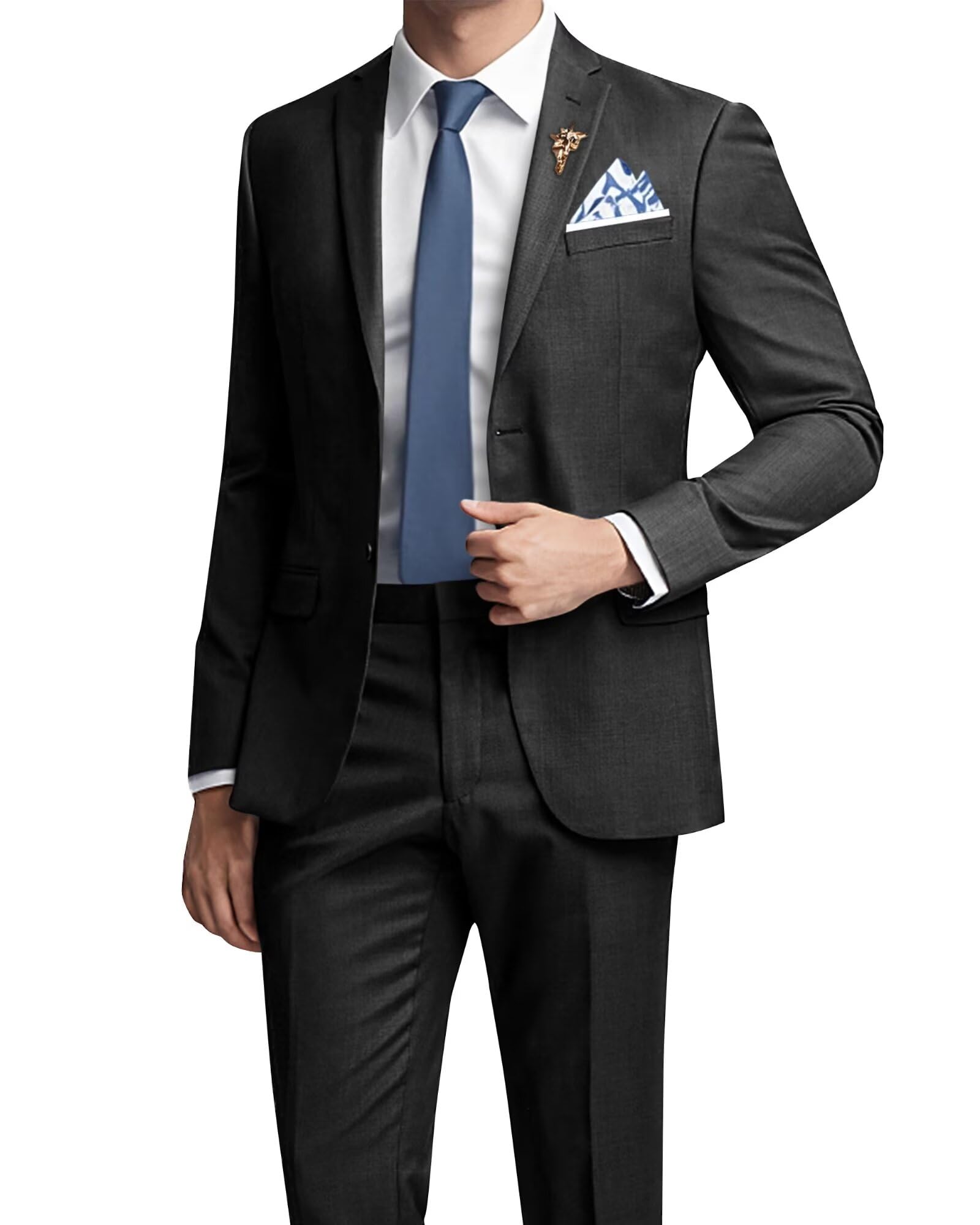 LanshionMens Suits Slim Fit 2 Piece Wedding Prom Tuxedo Classic Blazer Jacket Pants Set, Black, 3XL