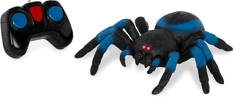 Remote Control Spider, LED Eyes, 360 Spin, Blue, Animals | RC tarantula toy with moving legs, LED eyes, blue stripes, and 1 remote control for creature-inspired play, Animals, 6+ Years