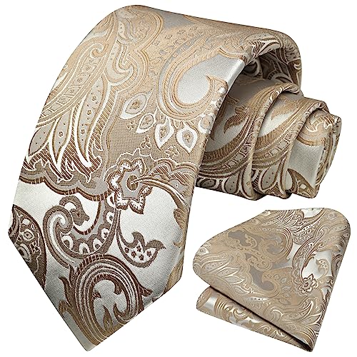 Image of HISDERN Men Floral Ties Woven Classic 3.4 inch Necktie Set Formal Tie Pocket Square for Wedding with Handkerchief Gift Box