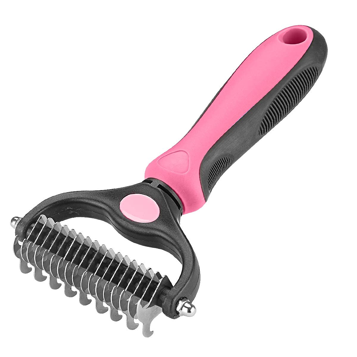 Pet Grooming Rake - Double-Sided Deshedding Dematting Tool, Undercoat Rake for Dogs & Cats, Extra-Wide Dog Grooming Brush & Deshedder Comb for Long Hair, Reduces Shedding 95%,Pink