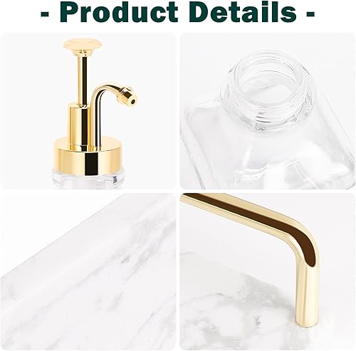 Miniatura 7 de BathAce Dispensador de jarabe de café con bandeja de mármol, botellas de jarabe de vidrio transparente con bomba, 2 dispensadores recargables de