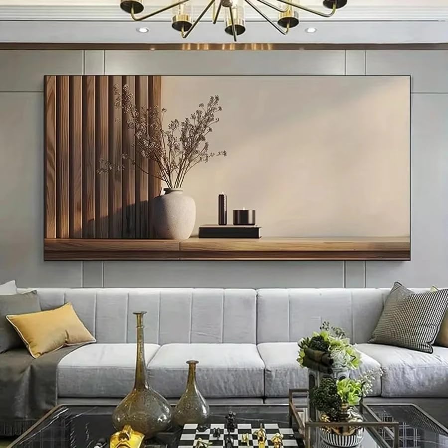 Moderne Vase mit Trockenblumen Leinwandbild Kunst für Wohnzimmer Poster Schlafzimmer und Dekoration (70 x 140 cm)