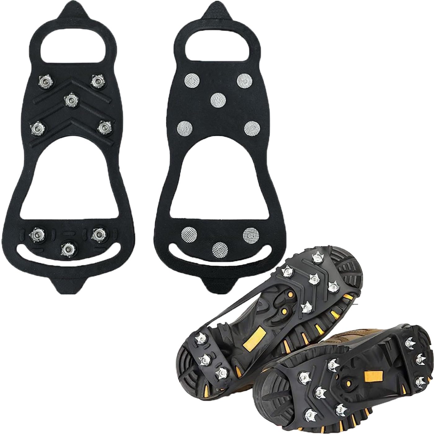 Crampons Ice Snow Traction Cleats for Boots Shoes Snow Grips 8 Spikes Crampons Anti Slip Safe Ice Grips Stretch Shoe Grippers Footwear Traction for Women Men Hiking Climbing Mountaineering