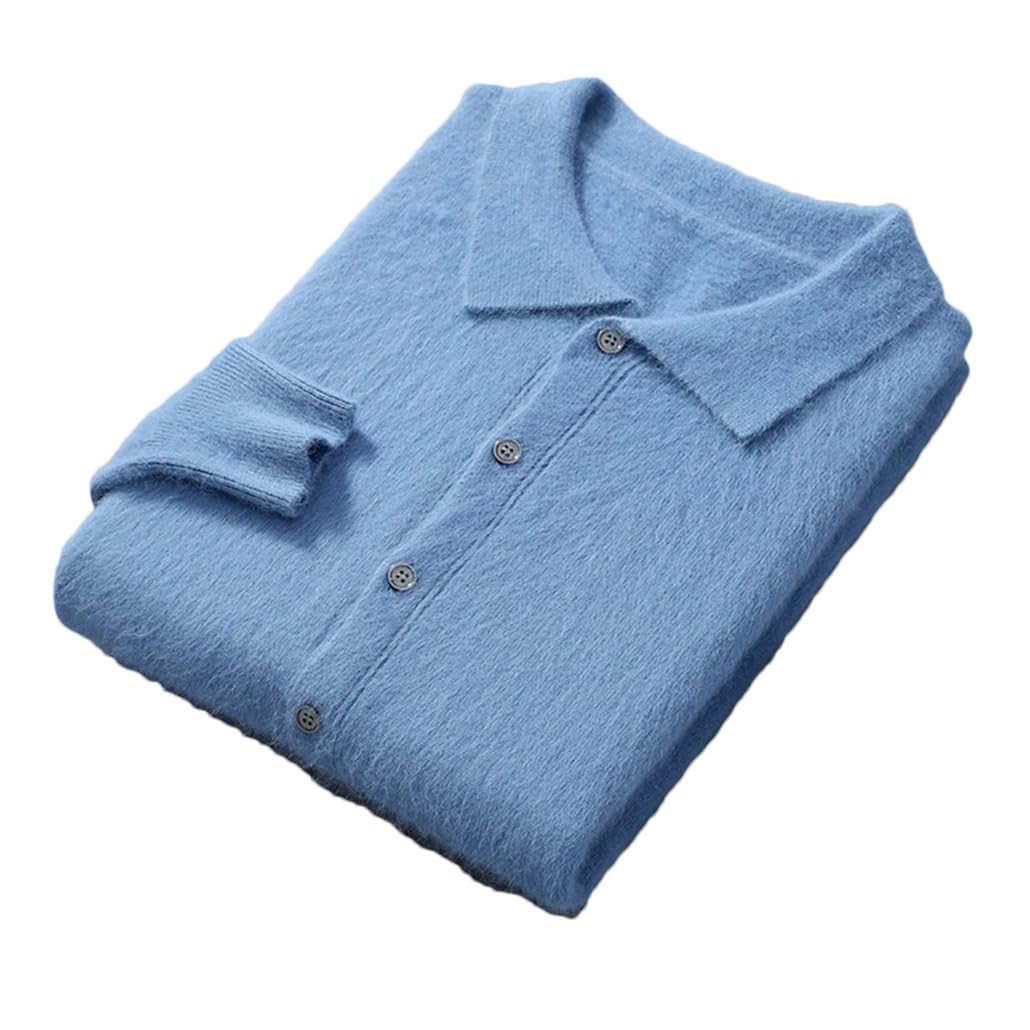 Dninmim Cardigan da uomo a maniche lunghe in cashmere, lavorato a maglia, con colletto a polo