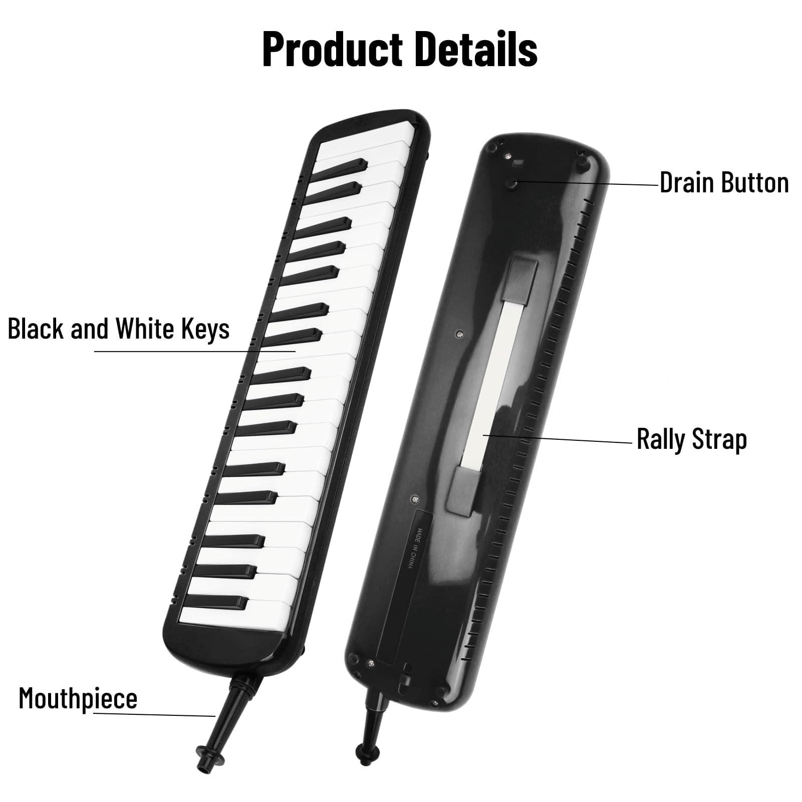 Melodica 37 Tasten Tastatur Melodica Blasmusikinstrument für Anfänger Professionelles Training mit Einfacher Installation(schwarz)