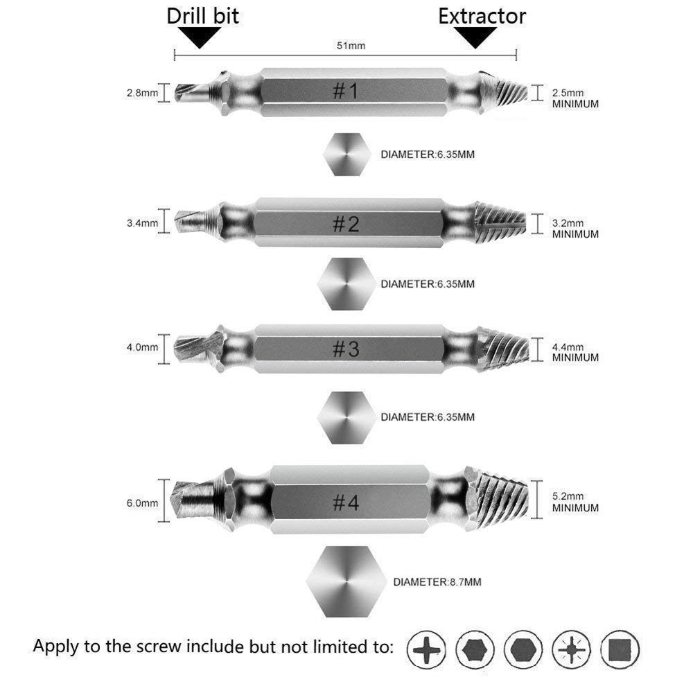 Smitex Damaged Screw/Bolt Extractor 4 Piece Set for Any Size 1