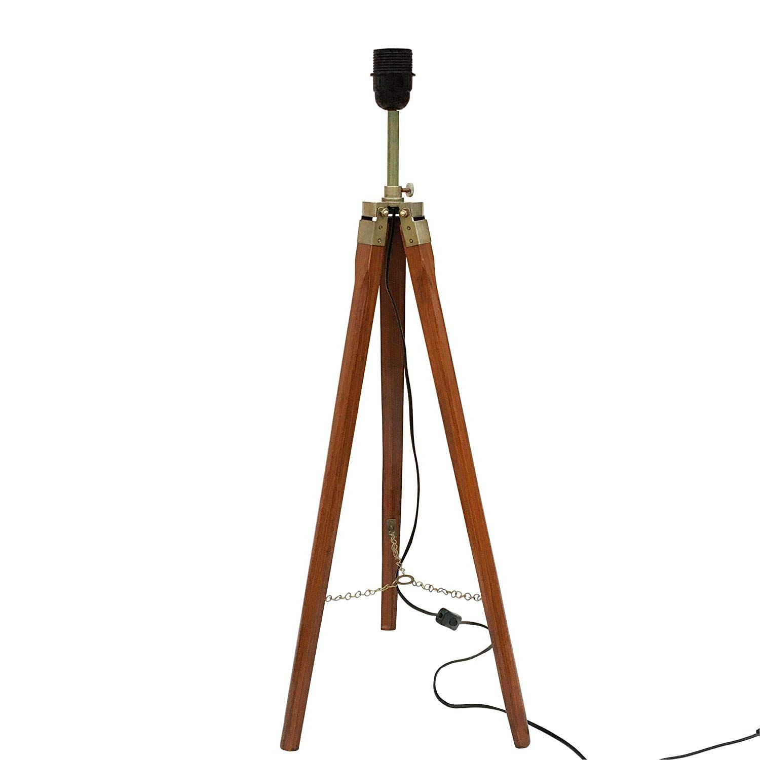 Zikra SS Wooden Tripod Floor Lamp Stand Without Shade and Bulb for Living Room for Home Decoration (Brown)