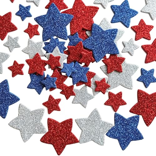 Kxepoc 90PCS 4th of July Foam Star Stickers Red White Blue Glitter for Crafts Scrapbooking