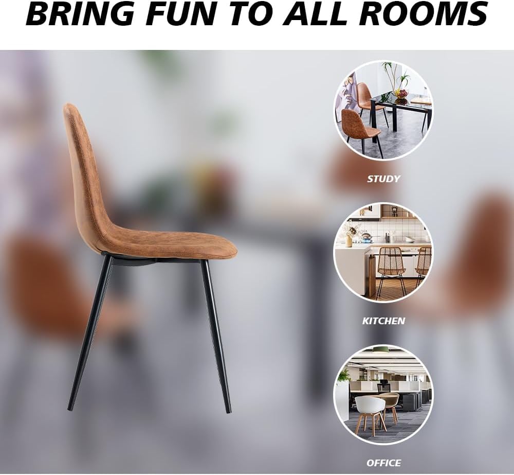 Stanew Sillas de Comedor Estilo Vintage y diseño escandinavo Juego de 4 sillas de Comedor de Gamuza con Patas de Metal (marrón)