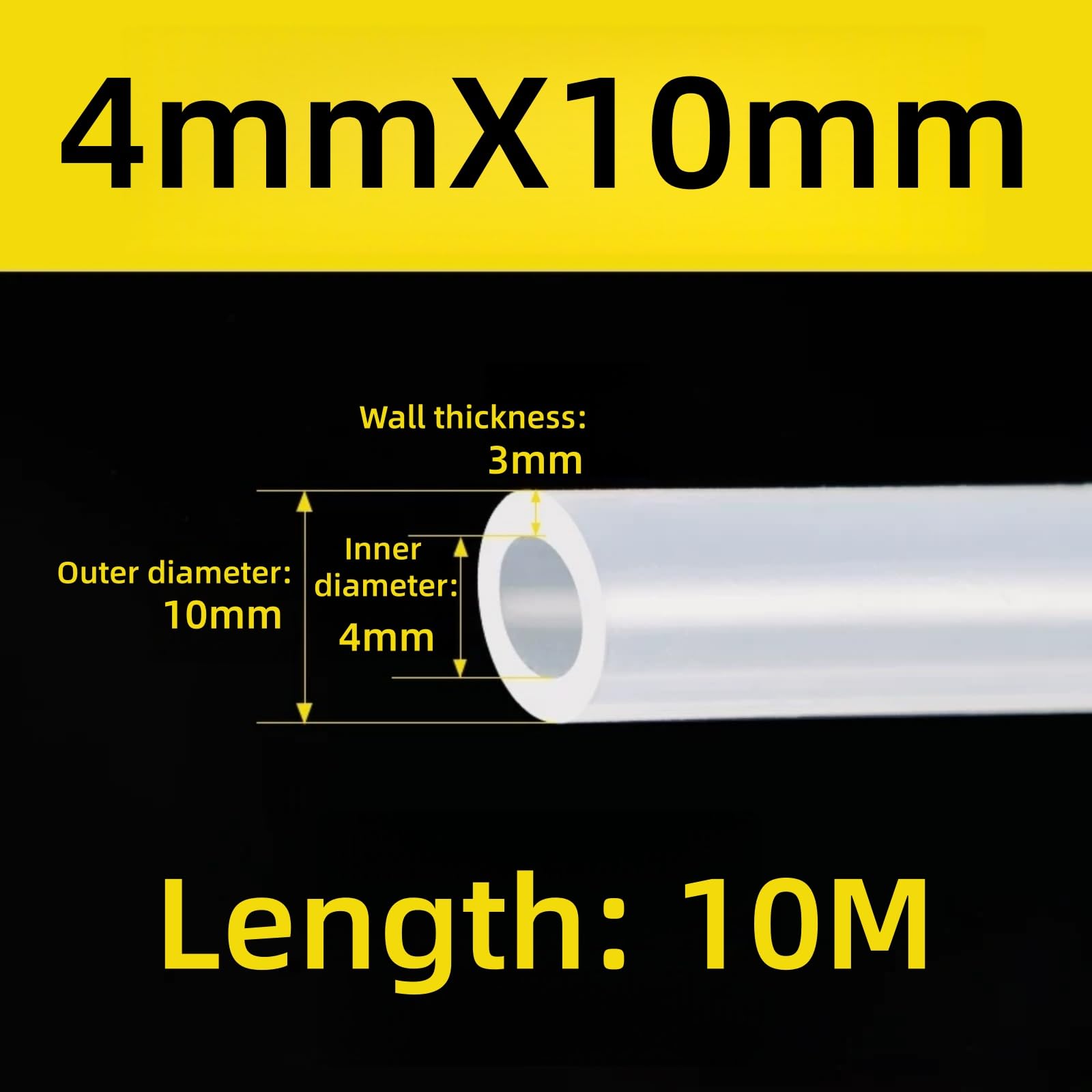 Tubo in Silicone Trasparente Flessibile Resistente alle Alte Temperature di 4 mm x DE 10 mm per Trasporto Acqua Linea d'Aria Pompa per Acquario Idroponica e Fai da Te,10m