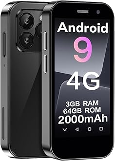 mini mobile phone smartphone for kids 3-inch screen 2000 mAh 3GB RAM 64GB ROM 2.0+5.0MP face unlock 4G no contract phone (Black,3GB + 64GB)