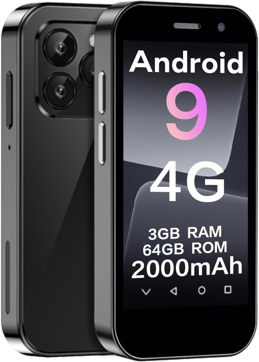 mini mobile phone smartphone for kids 3-inch screen 2000 mAh 3GB RAM 64GB ROM 2.0+5.0MP face unlock 4G no contract phone (Black,3GB + 64GB)