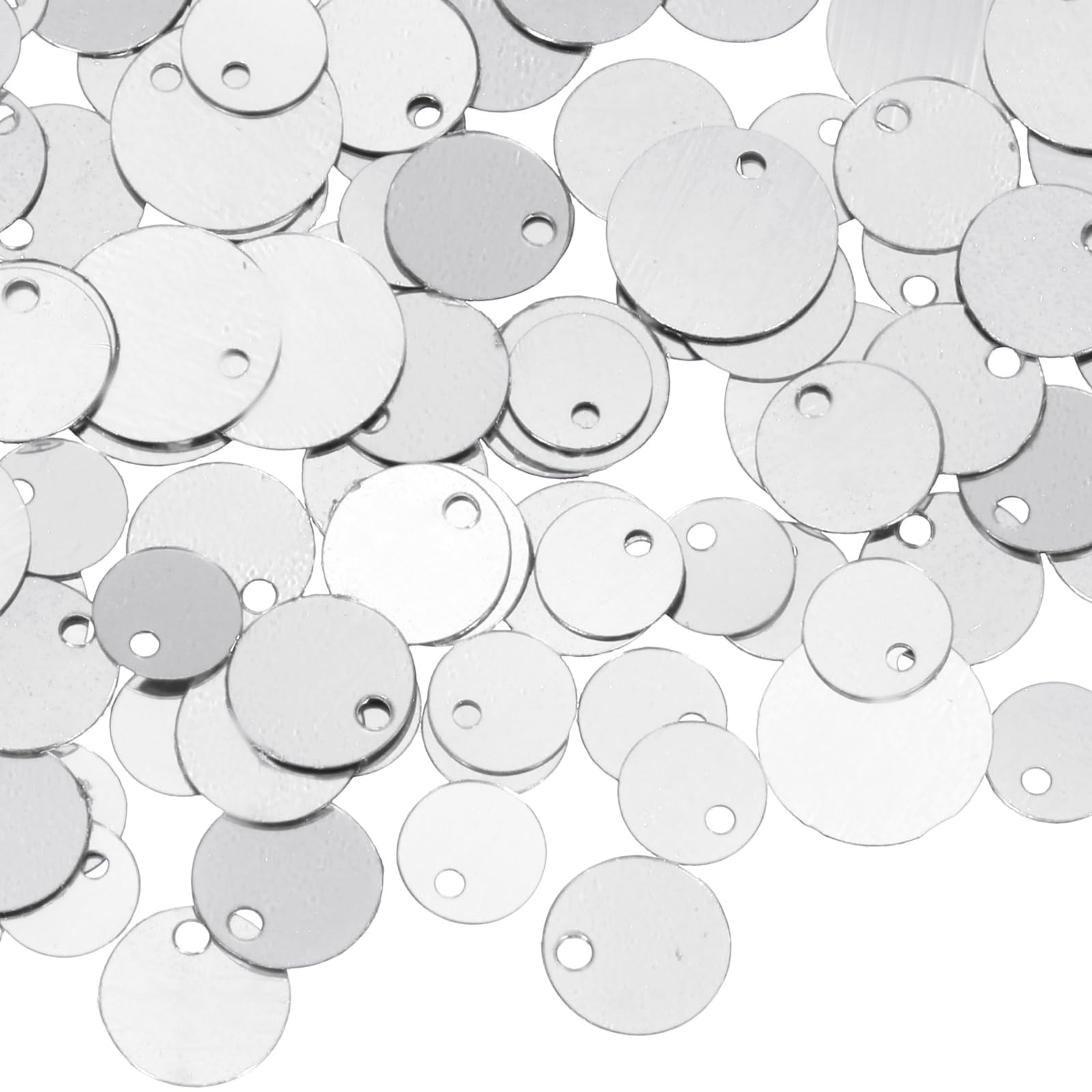 sourcing map 1500 Pcs Flat Round Sequins, 6/8/10mm Loose Paillettes Craft Sewing Sequins with Single Side Hole for DIY Embroidery Clothing Jewelry Making, Silver Tone