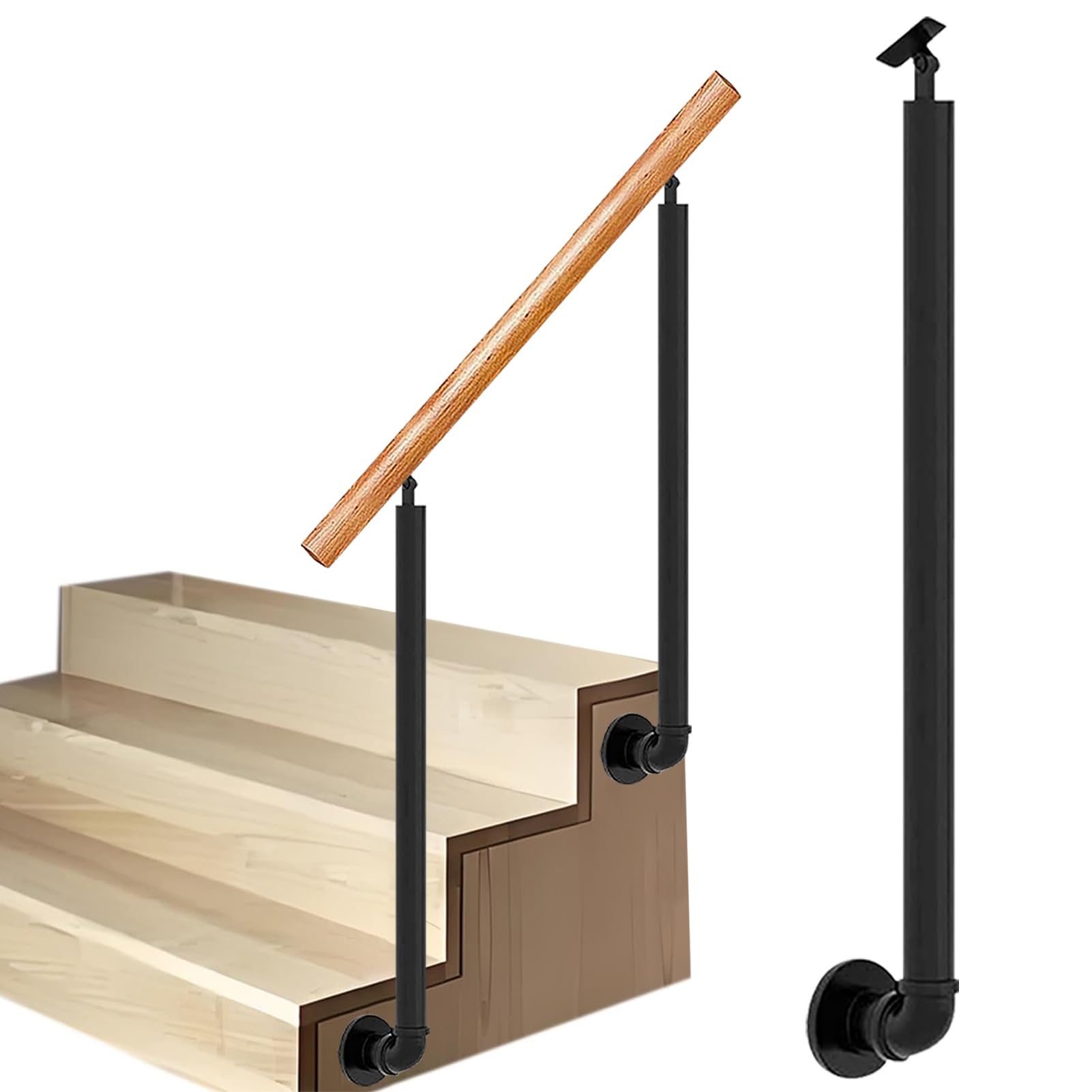Rampe d'escalier extérieure latérale noire 85cm en fer forgé pour marches