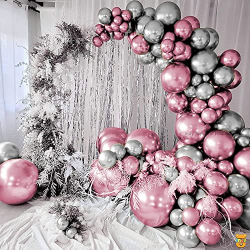 Image of Just Party 25Pcs Silver & 25Pcs Lavender Metallic Chrome Balloons with Shiny Surface For Birthdays /Anniversary /Engagement /Baby Shower /bachelorette Party Decorations (Pack of 50)