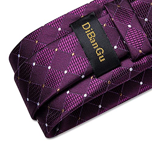 Image of DiBanGu Plaid Ties for Men Silk Checkered Necktie and Pocket Square Cufflinks Tie Clip Set with Gift Box for Wedding Business