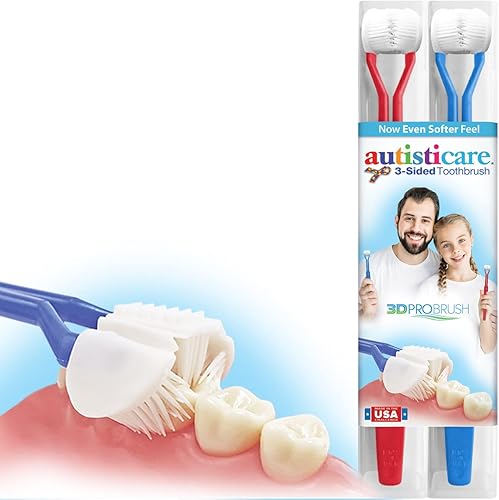 autisticare Paquete de 2 cepillos de dientes sensoriales de 3 lados para necesidades especiales  Nueva sensación más suave  Rápido, fácil y