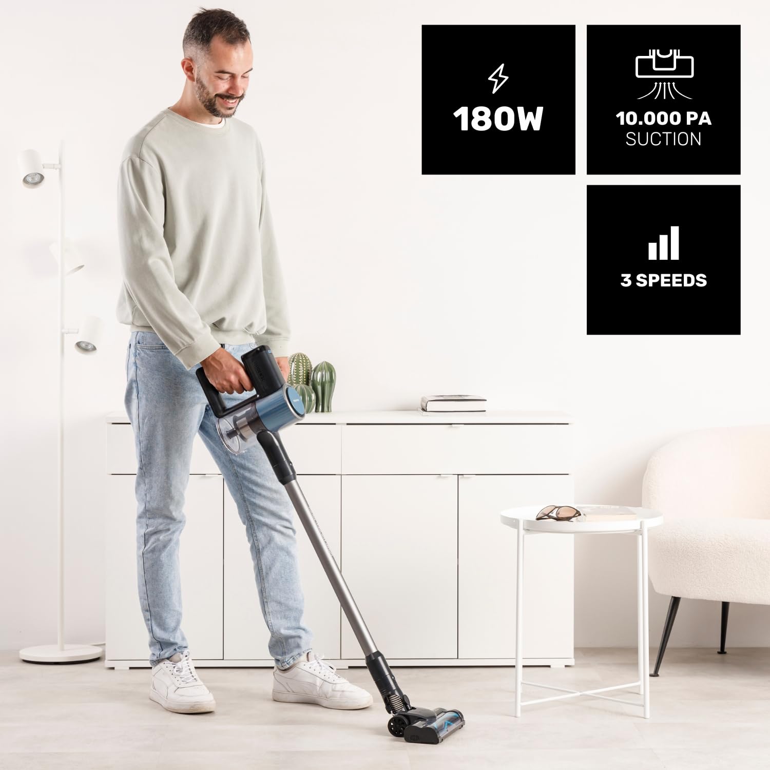 Taurus – Aspirador sin Cable Homeland Ideal Touch, Batería extraíble, Carga Rápida, 180W, 35 min autonomía, Filtro HEPA, Turbo Brush, LED, Pantalla Digital, Depósito 600ml, Accesorios