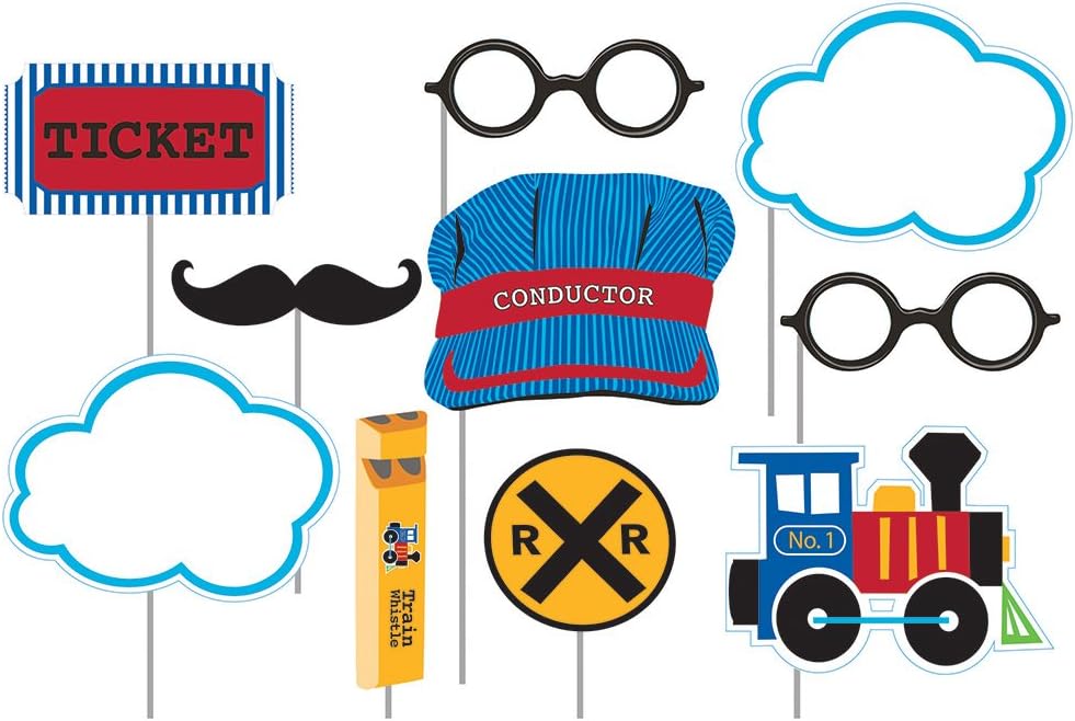 Creative Converting Assorted Photo Booth All Aboard Party Props (10 Piece), Multisizes, Multicolor : Home & Kitchen