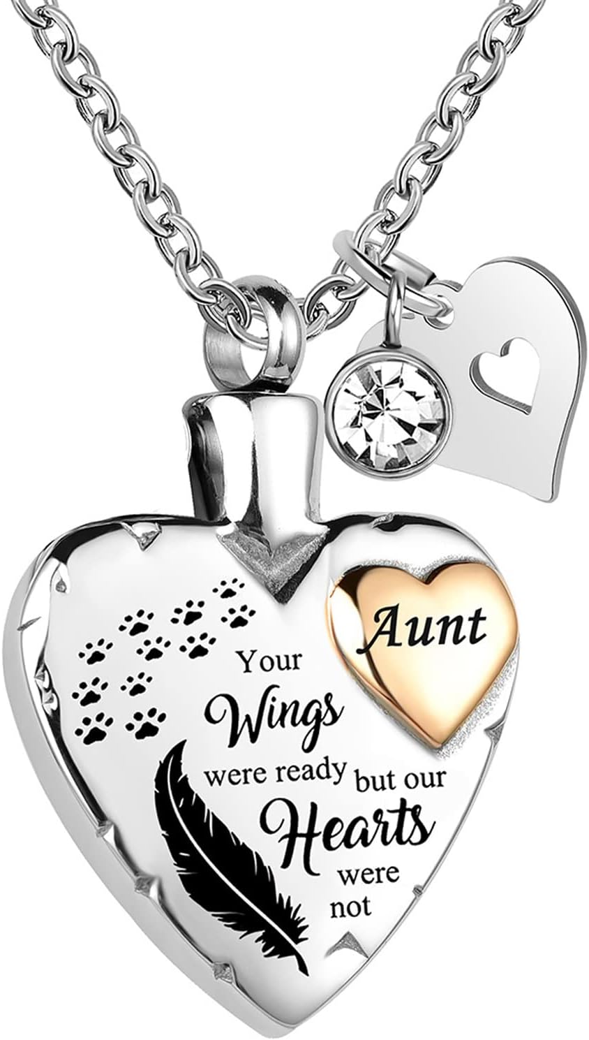 LuxglitterLin Heart Urn Necklace for Ashes Cremation Memorial Keepsake Jewelry for Loved Ones -Your Wings were Ready My Heart was Not
