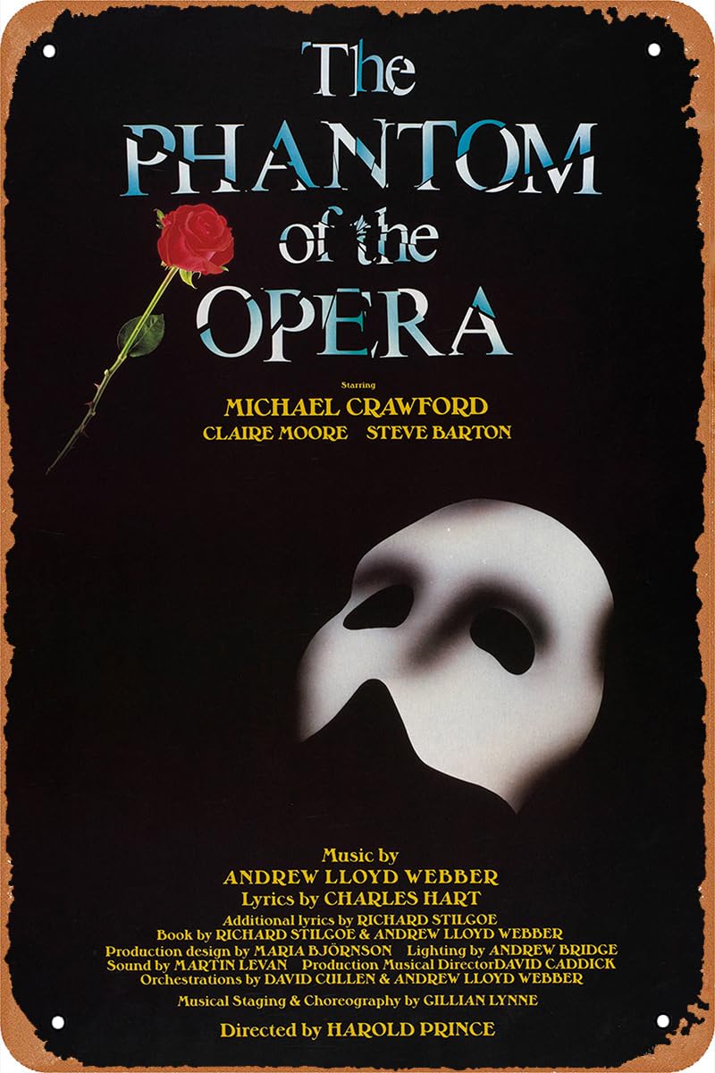 The Phantom of the Opera Movie Poster Vintage Tin Sign Retro Metal Sign for Cafe Bar Club Office Home Wall Art Decor Gift 12 X 8 inch