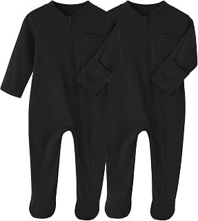 Paquete de 2 pijamas unisex con pies acogedores para recién nacidos, niños y niñas, de colores sólidos, de algodón, de 0 a 12 meses