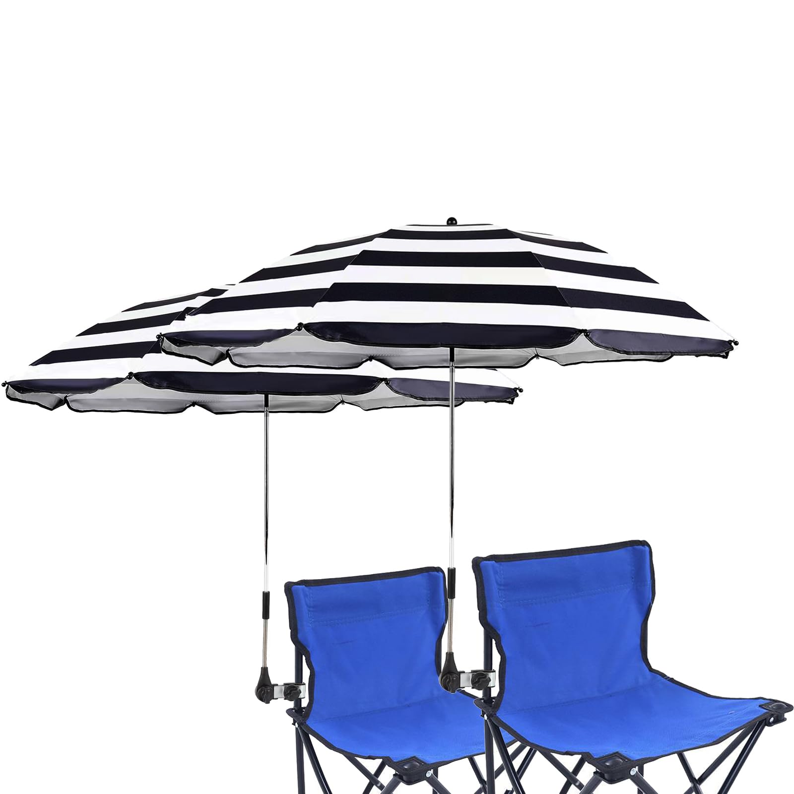 Zestaw 2 parasoli przeciwsłonecznych do krzeseł z regulowanym zaciskiem, z klipsem na parasol, mocowanie do krzeseł tarasowych, krzeseł plażowych, leżaków, wózków golfowych (w paski, 2