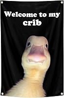 ILINJAU Welcome To My Crib Funny Duck Flag Tapestry 2x3ft - Indoor Outdoor Wall Art for Bedroom, Teens Room, Man Cave Decor