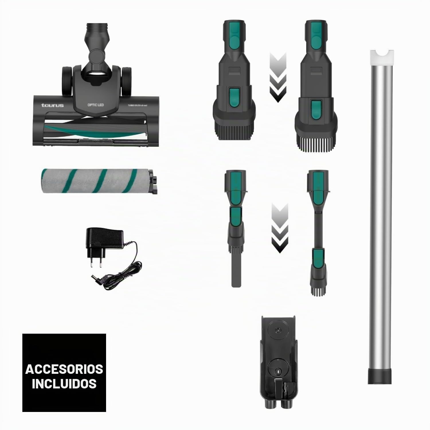Taurus – Aspirador Sin Cable Nimbus Pure | Potente Succión | Autonomía 70 min | Todo Tipo de Superficies | Ultraligero | Filtro HEPA | 2 cepillos | Luz LED | Eco/Turbo | Accesorios